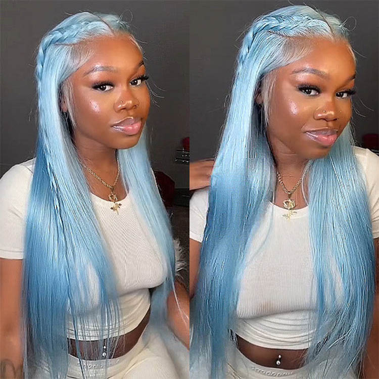 Icy Blue Lace Front Wig Straight Light Blue Lace Wigs -West Kiss Hair