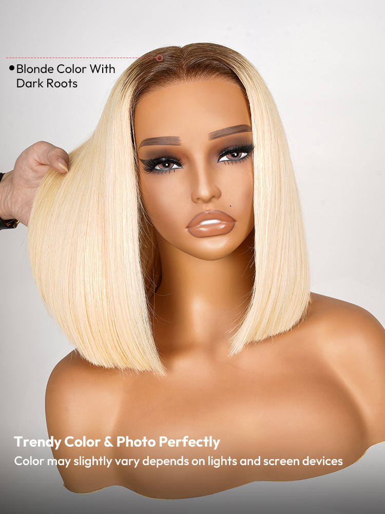 Blonde Ombre Bob Wig With Brown Roots Blonde Ombre Bob Wig With Brown Roots
