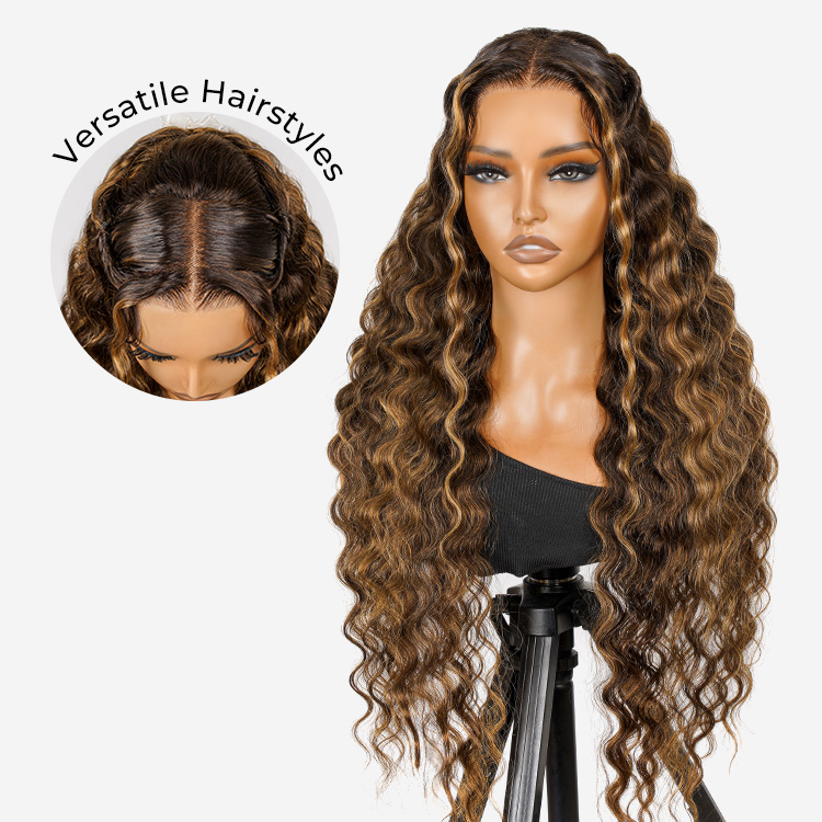 Pre-Styled Honey Blonde Highlight Wig Glueless 13x4 Crimped Wavy Lace Front Wig Ready to Go