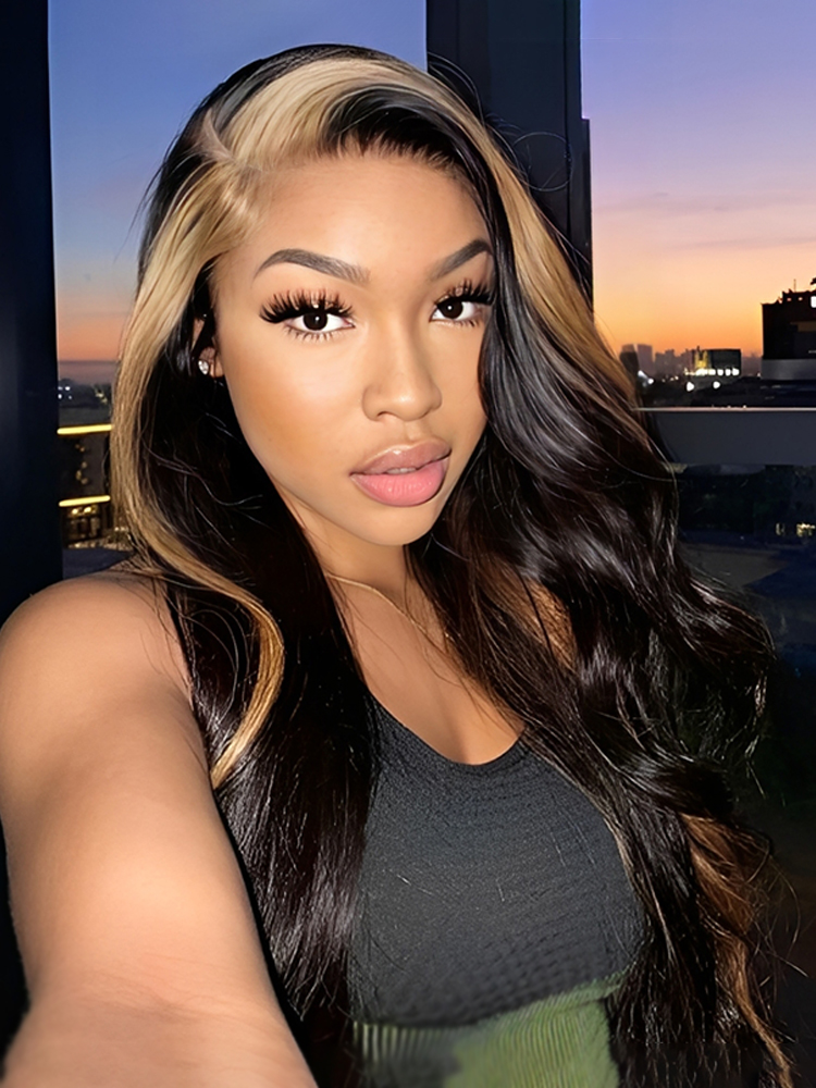 Skunk Stripe Wig with Honey Blonde Highlights