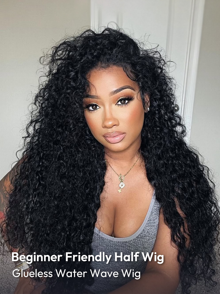 Gluless Water Wave Half Wig For Beginner Friendly Gluless Water Wave Half Wig For Beginner Friendly