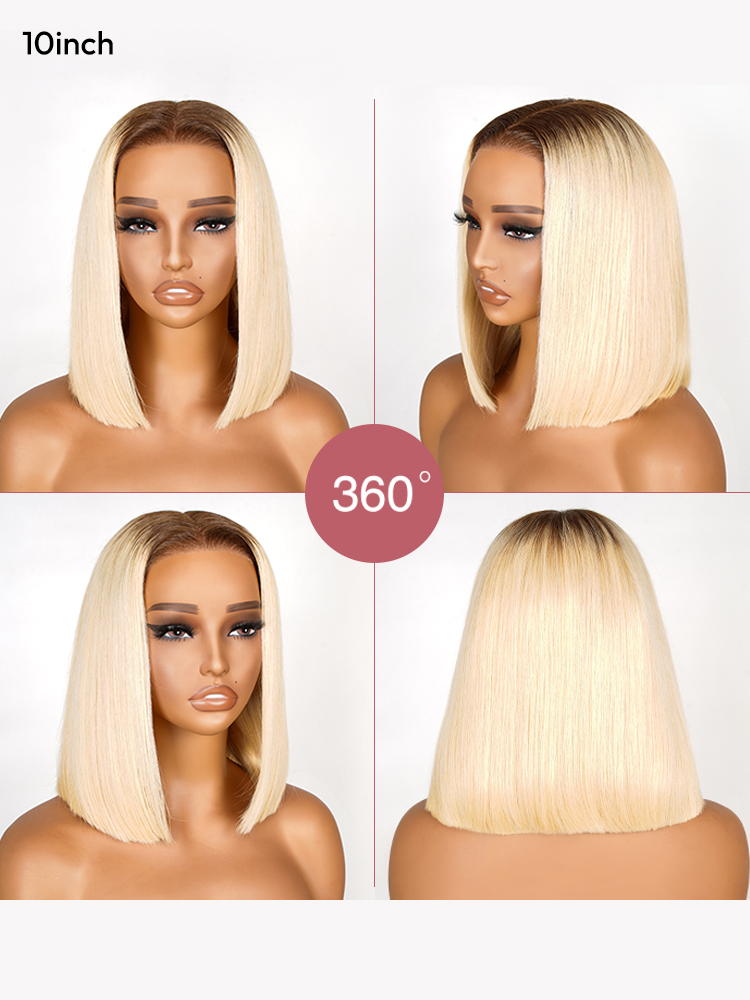 Blonde Bob Lace Front Wig With Brown Roots Blonde Bob Lace Front Wig With Brown Roots