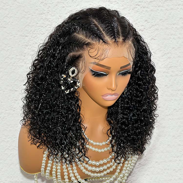 Curly Human Hair Braided Lace Front Wig