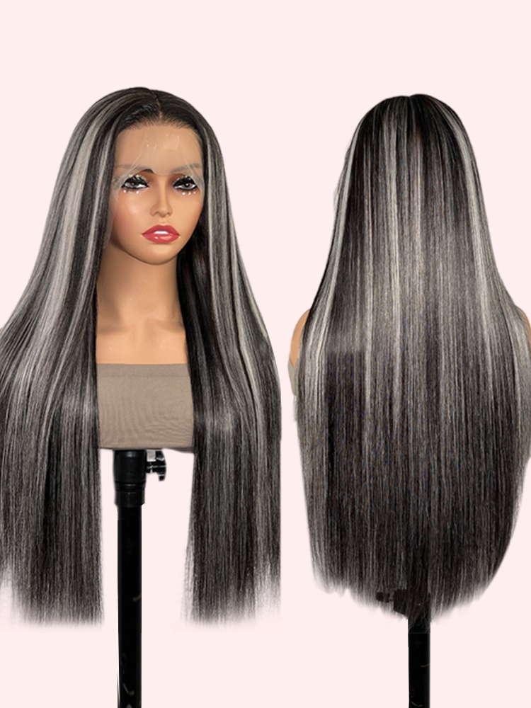Human Hair Wigs With Grey Highlights