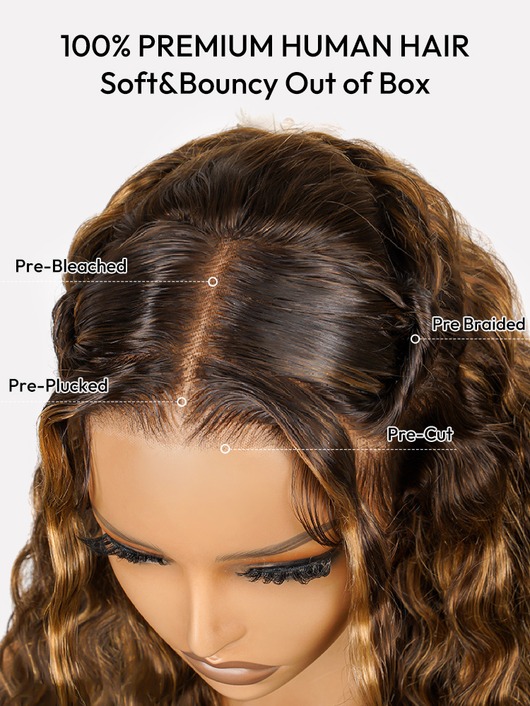 Crimped Wavy Lace Front Wig With Blonde Highlight Crimped Wavy Lace Front Wig With Blonde Highlight