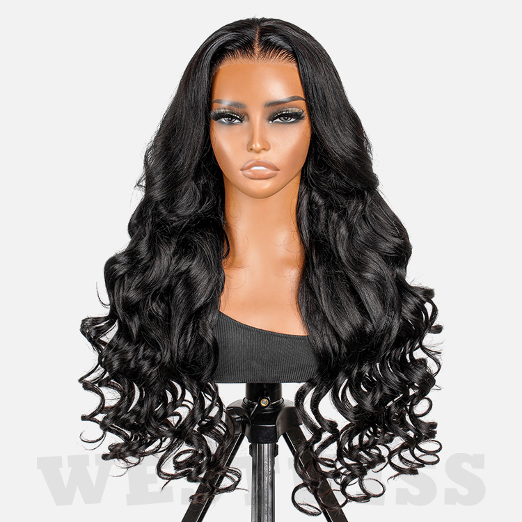 Glueless Layered Cut Ocean Wave with Curtain Bangs Pre-cut 5x7 Lace Wig Ready to Go