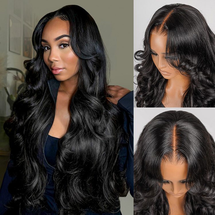 Glueless Layered Cut Ocean Wave with Curtain Bangs Ready to Go Wig