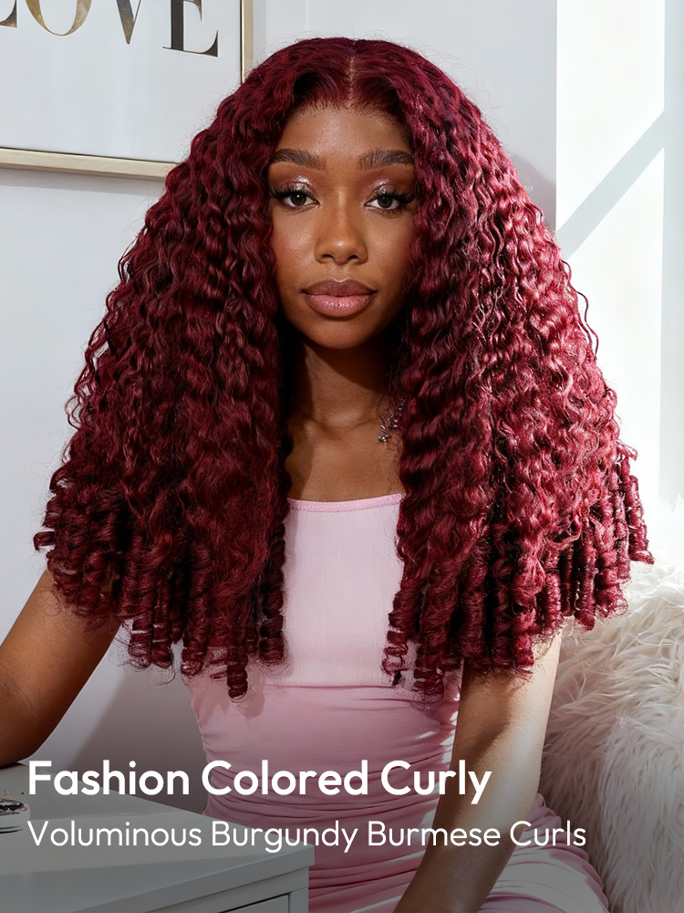 Burgundy Burmese Curly Wig
