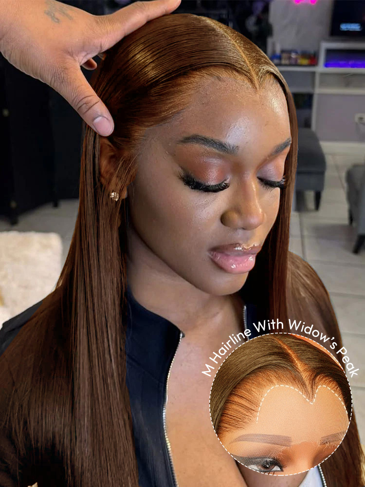 Brown Straight Wig With M Widow's Peak
