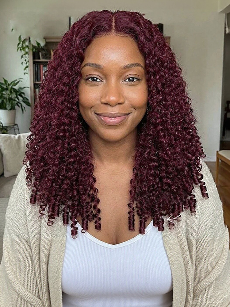 Burgundy Burmese Curly Wig With Spiral Ends