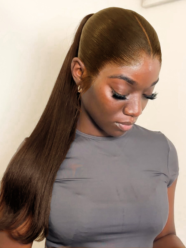 Dark Brown Straight Wig With M Shaped Hairline