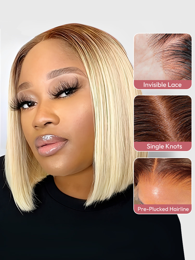 Blonde Bob Wigs With Dark Roots