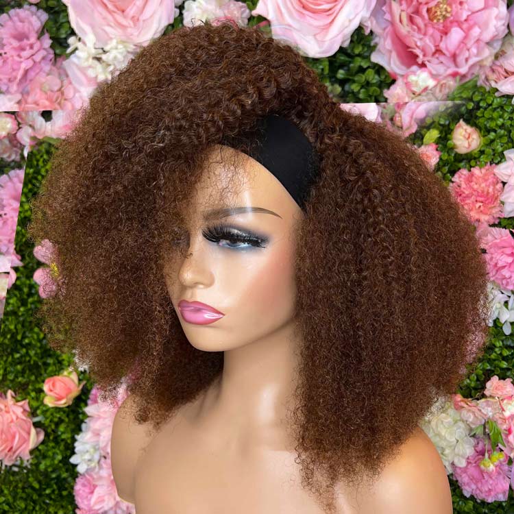 Brown Afro Kinky Curly Headband Wigs