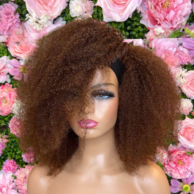 Brown Afro Kinky Curly Headband Wigs