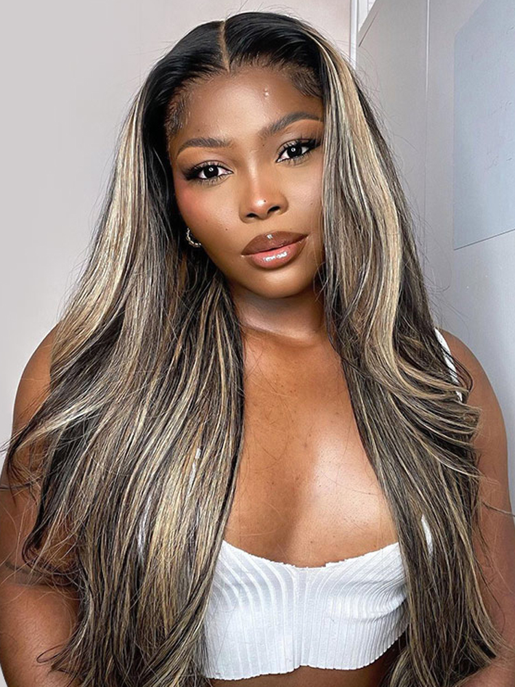 Black Wig With Honey Blonde Highlight