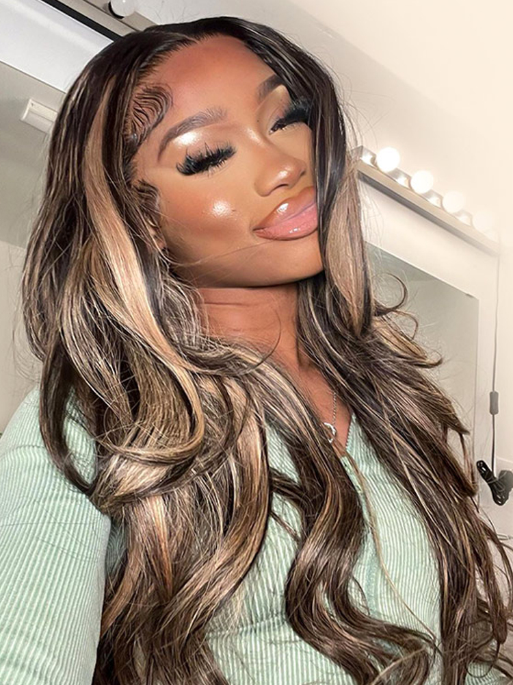 Black With Honey Blonde Highlights Wig
