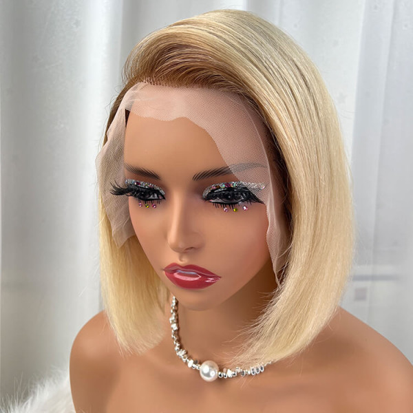 Blonde Bob Wigs With Brown Roots