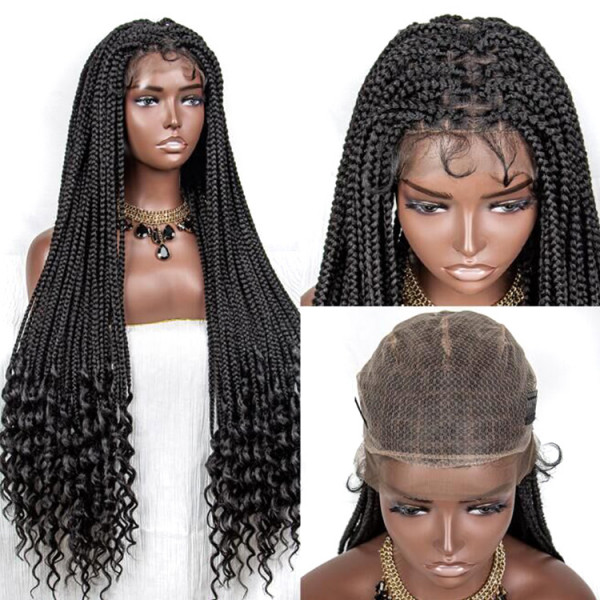 Full Lace Synthetic Knotless Braided Wigs Wavy Ends West Kiss Hair