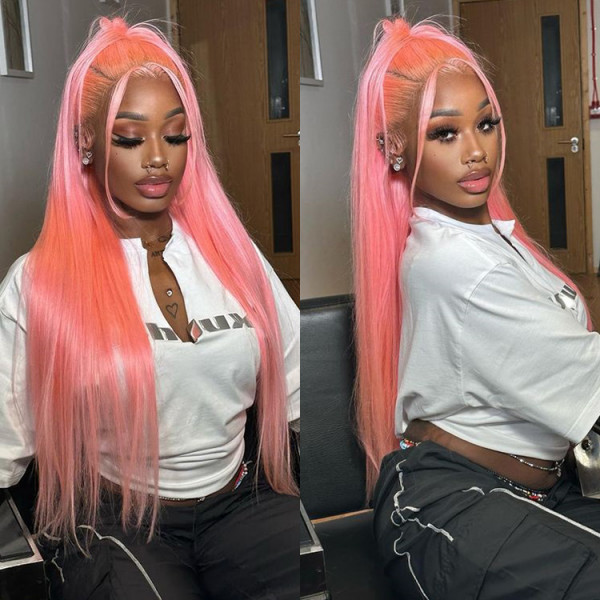 Pink Frontal Wig Straight Pink Transparent Lace Wigs -West Kiss Hair