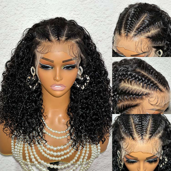Short Braided Wigs Curly Human Hair Lace Front Wigs -West Kiss Hair