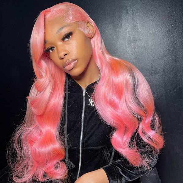 Pink Lace Front Wig Human Hair Body Wave Lace Wigs -West Kiss Hair