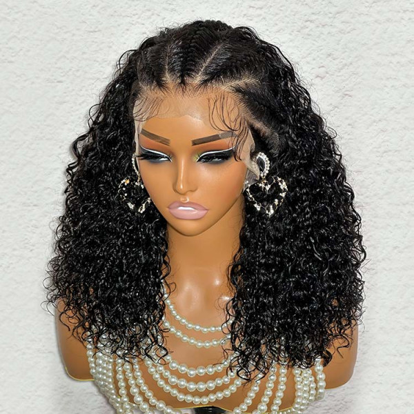 Curly Human Hair Braided Lace Front Wigs