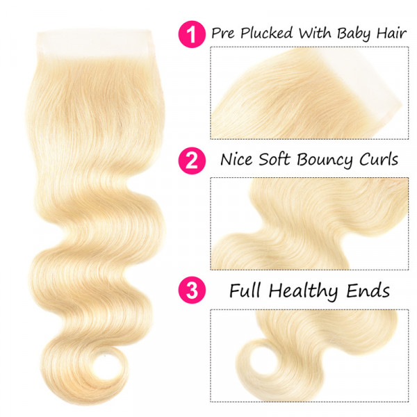 613 Blonde Body Wave 3 Bundles With 4x4 Lace Closure -West Kiss Hair