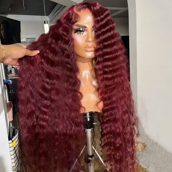 red crimped wig