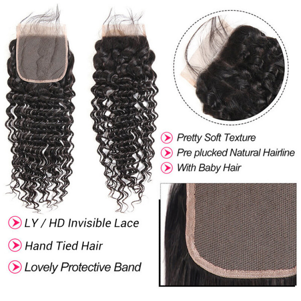 Deep Wave Brazilian Hair HD Lace Closure 