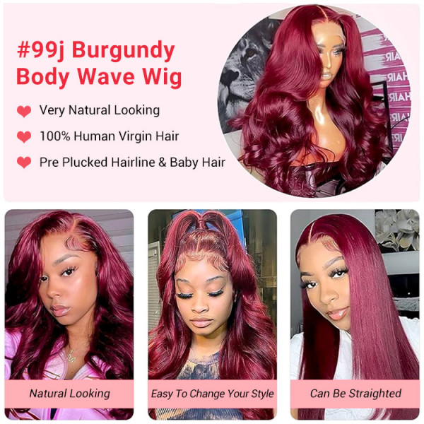 Burgundy Colored Lace Wigs