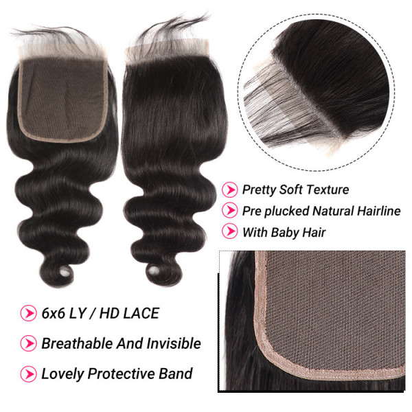 Body Wave Hair With 6x6 Lace Closure -West Kiss Hair