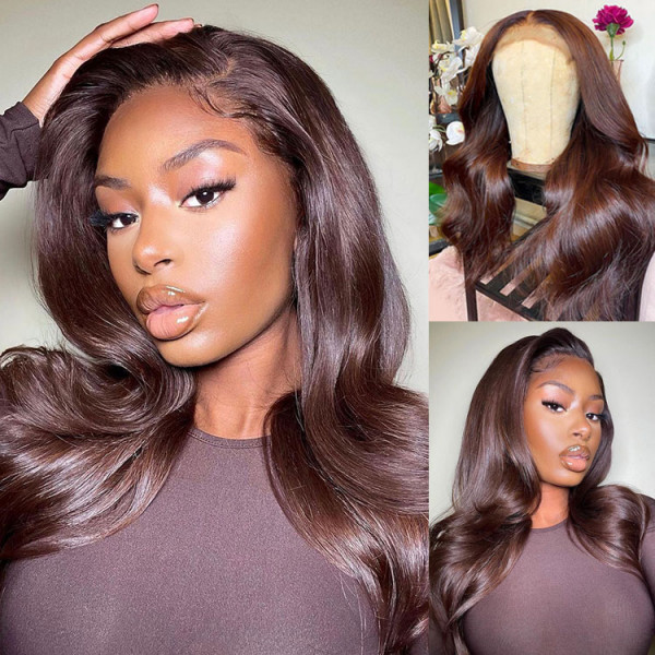 Dark Brown Human Hair Lace Front Wigs