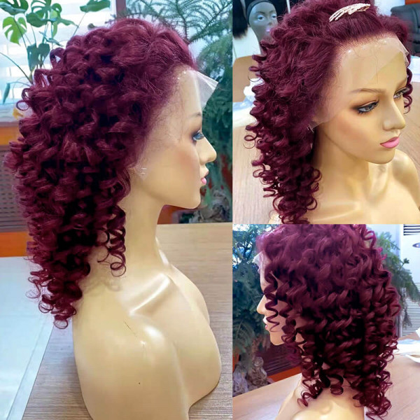 Burgundy Curly Lace Front Wig