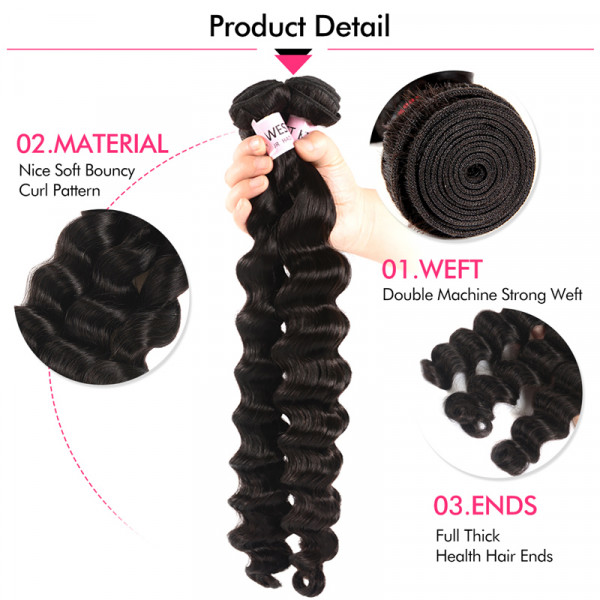 Loose Deep 3PC Hair Weaves With 4x4 Lace Closure -West Kiss Hair