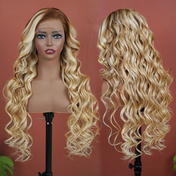 Blonde Ombre Wig Body Wave Human Hair Lace Front Wig With Dark Roots