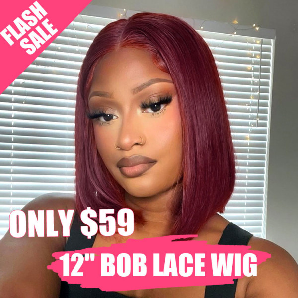 Flash Sale - Straight 99J Bob Wigs Burgundy Lace Part Bob Wig On Dark Skin
