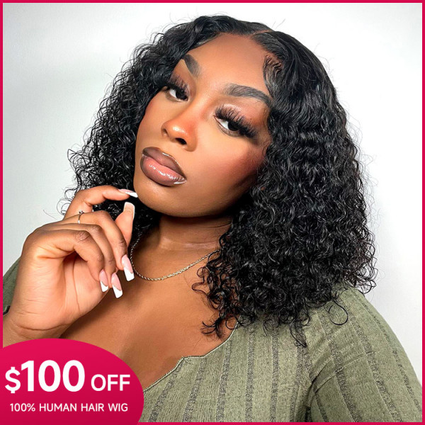 Flash Sale - Curly Human Hair Bob Lace Closure Wigs For Women