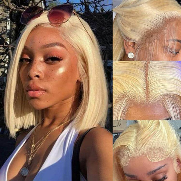 Short Blonde Bob Wigs 613 Straight Platinum Blonde Bob Wigs Lace Front Bob Wig