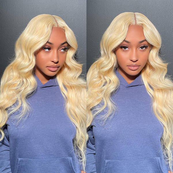 Color 613 4x4 Closure Wigs Natural Body Wave Straight Blonde Wigs