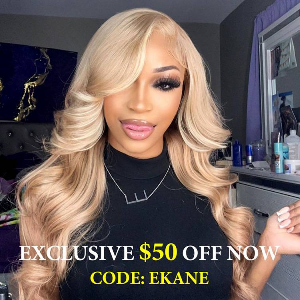 Milk Tea Brown Wig With Blonde Highlights Lace Front Wig Human Hair