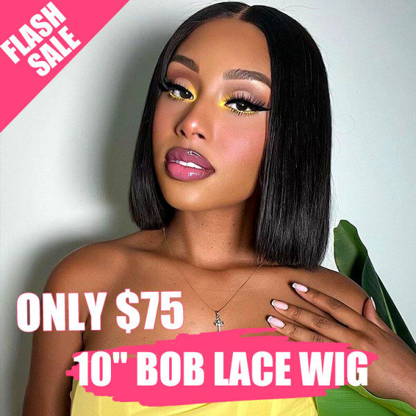 Flash Sale - Straight Human Hair Bob Lace Front Wigs Middle Part