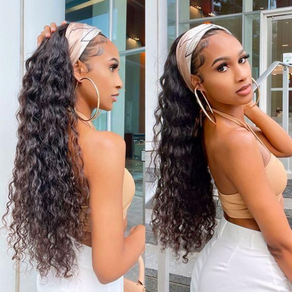 18Inch Deep Wave Headband Wig Human Hair 