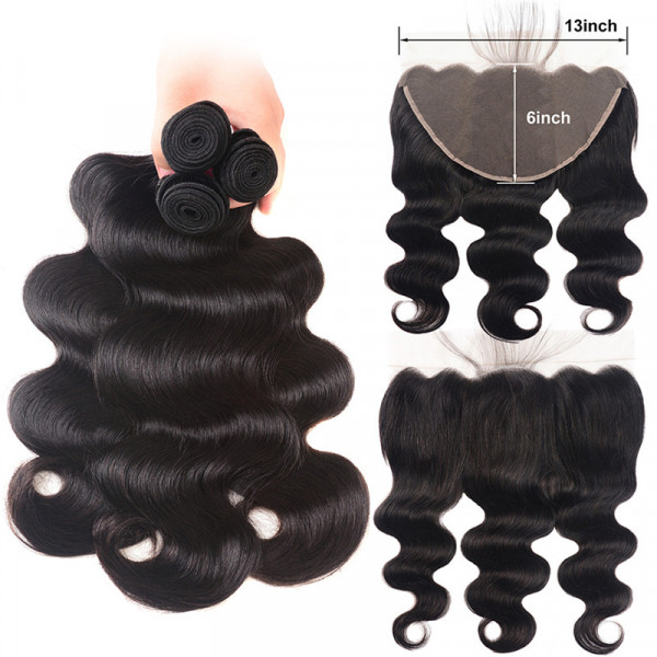 Human Hair 3 Bundles Body Wave Weave With 13*6 Lace Frontal