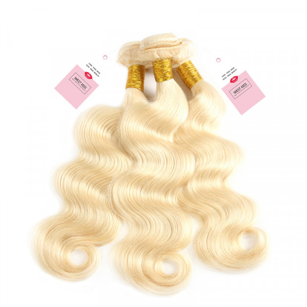 Color 613 Body Wave 3 Bundles Blonde Human Virgin Hair Weaves