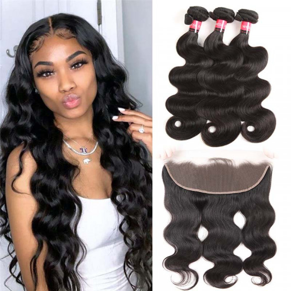 Body Wave 13*4 Lace Frontal Closure And Virgin Brazilian Hair Weave 3 Bundles