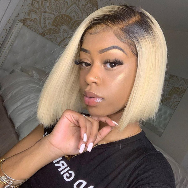 1B/613 Ombre Blonde Bob Wigs 13*4 Lace Front Bob Wig Straight Hair Short Wigs