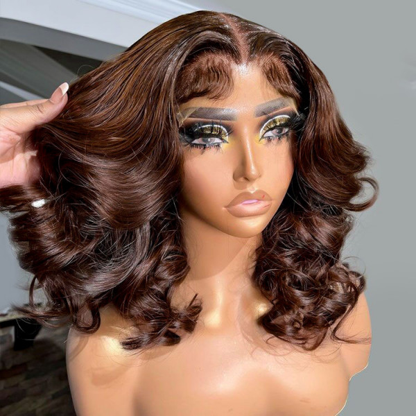 Dark Brown  Body Wave Bob Lace Wigs Shoulder Length Wavy 5*5 Bob Wigs Human Hair