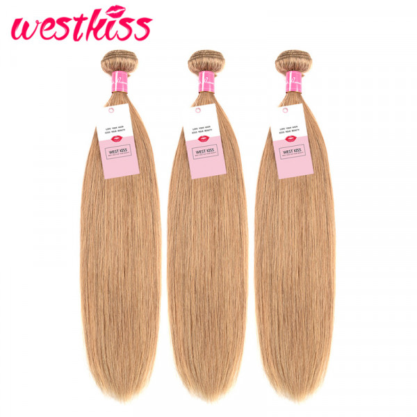 3 Bundles #27 Honey Blonde Brazilian Straight Human Virgin Hair Weaves 