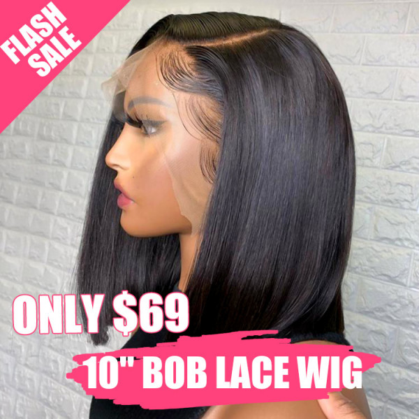 Flash Sale - Human Hair Short Bob Wigs Brazilian Virgin Straight Hair Lace Front Wigs