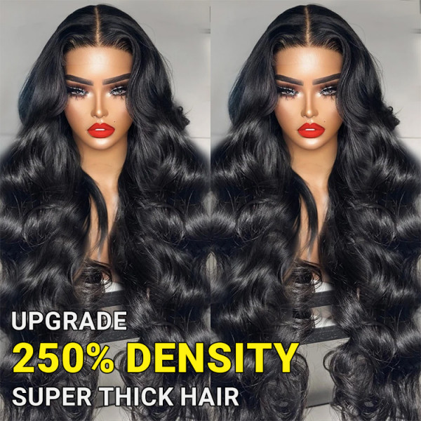 250% Density Body Wave Wig Human Hair HD Lace Wigs With Bleached Knots